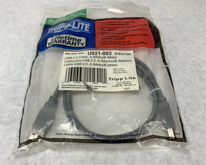 Lot 2 Tripp Lite USB 2.0 Hi-Speed A/B Cables M/M 3-ft. U021-003 New