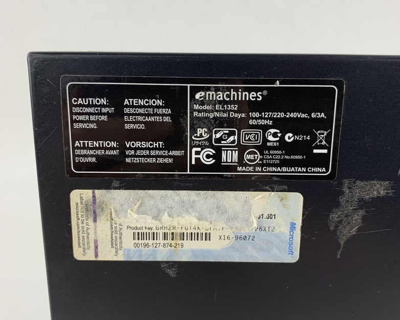 eMachines EL1352-23e SFF AMD Athlon II x2 255 3.10 GHz 4 GB RAM No HDD No OS