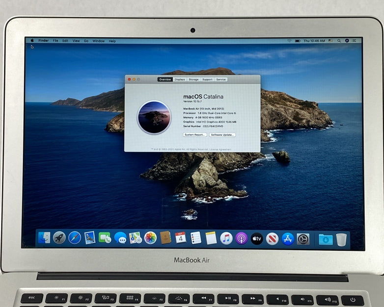 Apple MacBook Air A1466 2012 13" 1.8GHz i5 4GB RAM 250GB SSD os10.15.7 364Cycles