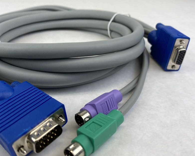 KVM Switch Cable 6-pin PS2 Keyboard Mouse & HD15 VGA Male to Male (Lot of 3)