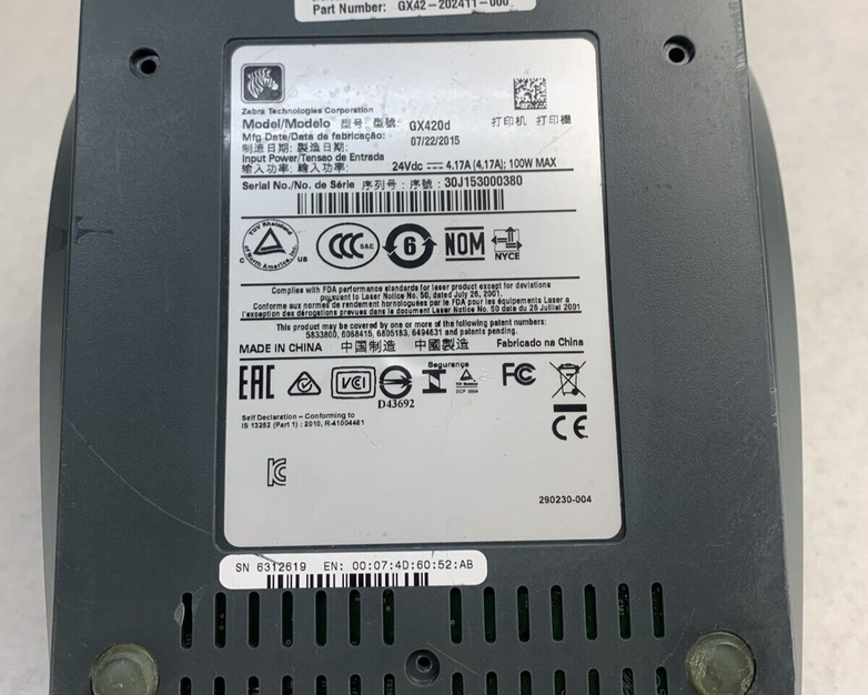 For Parts or Repair Zebra GX420d Thermal Printer 24Vdc