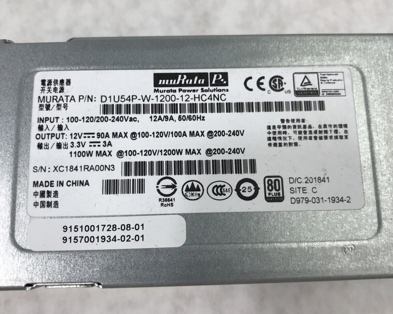 MURATA D1U54-D-1200-12-HC4NC 240V 12A 60Hz 1200W Power Supply
