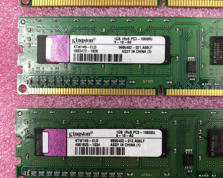 Lot ( 4 ) 1GB Kingston KTW149-ELD Desktop Memory PC3-10600U DDR3 1RX8