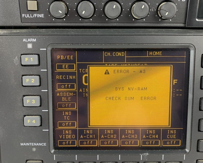 Sony HDW-500 HDCAM HD Digital Videocassette Recorder Error Code A3