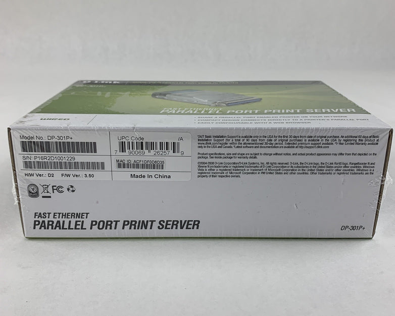 D-Link DP-301P+ Fast Ethernet Parallel 1 Centronics Port Print Server New