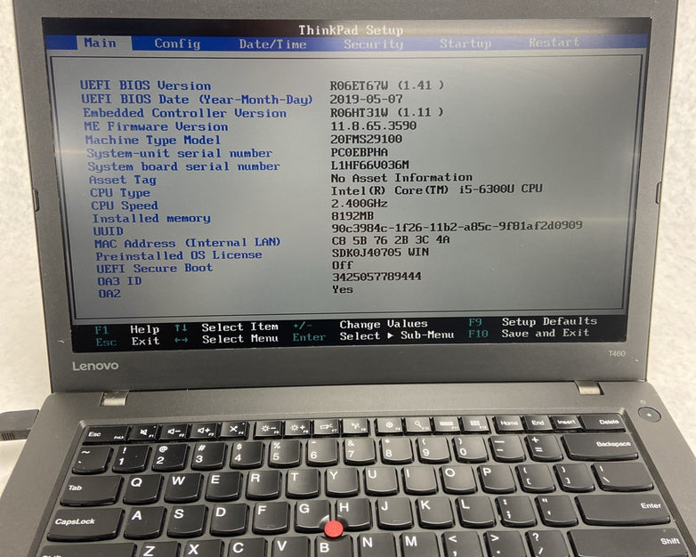Lenovo ThinkPad T460 Intel Core i5-6300U 2.40 GHz 8 GB RAM 14" No HDD No OS