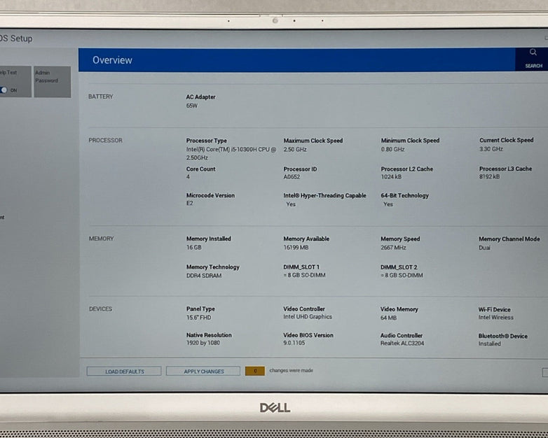 Dell Inspiron 15 7501 15.6" Touch i5-10300H 2.5GHz 16GB RAM No Battery No HDD/OS