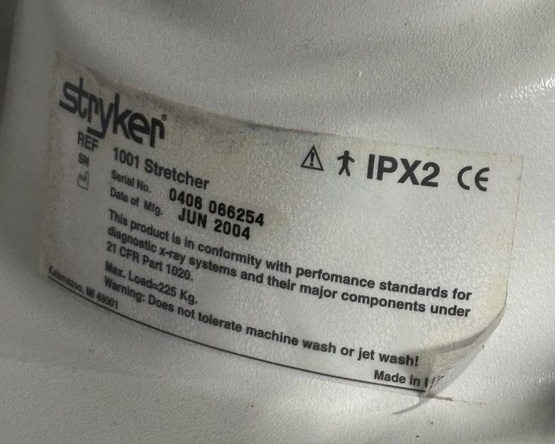 Stryker 1001 IPX2 Pedal Hydraulic Stretcher Deteriorated Rubber Wheels No Bed