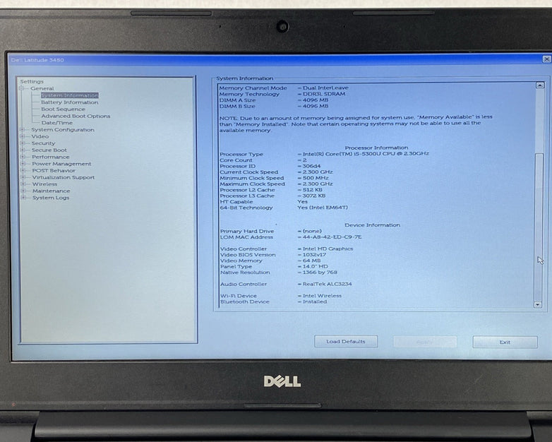 Dell Latitude 3450 Core i5-5300U 2.3GHz 8GB RAM 14.0" No HDD No OS No AC