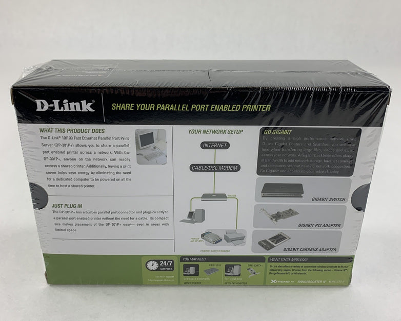 D-Link DP-301P+ Fast Ethernet Parallel 1 Centronics Port Print Server New