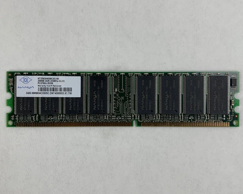 38x256MB Nanya NT256D64S88C0G-6K PC2700U-25330 1Rx8 333MHz CL2.5 184pin 2.5V DDR