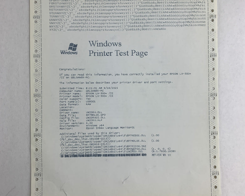 Epson LX-300+II P170B Dot Matrix 9-Pin Printer Tested No Ribbon