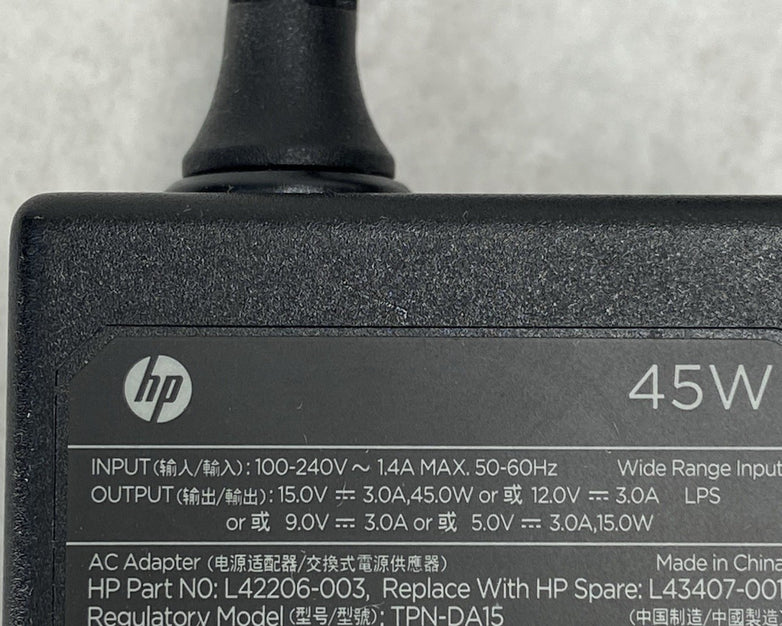 HP Charger 45W USB-C 9.0V Part Number: L42206-003