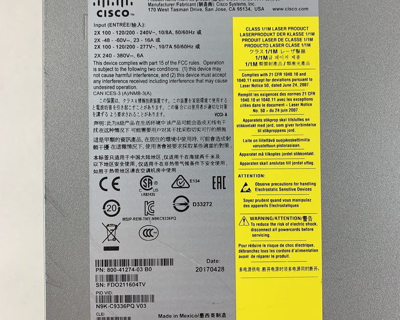 Cisco N9K-C9336PQ 36-Port Nexus 9300 Switch Tested Reset w/ 1 PSU and 2 fans
