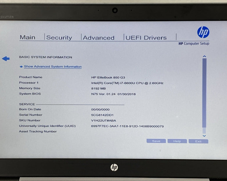 HP EliteBook 850 G3 Intel Core i7-6600U 2.6 GHz 8 GB RAM 15.6" No HDD No OS