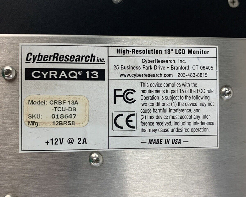 Cyber Research CRBF 13A-TCU-DB CYRAQ 13 High Resolution 13" LCD Touch Monitor