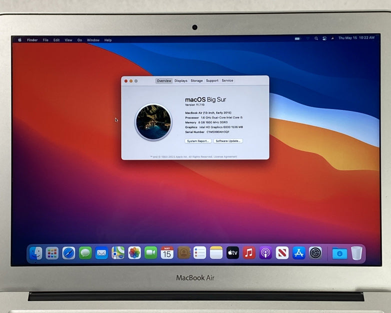 Apple MacBook Air A1466 2015 13" 1.6GHz i5 4GB RAM 256GB SSD os11.7.1 723 Cycles