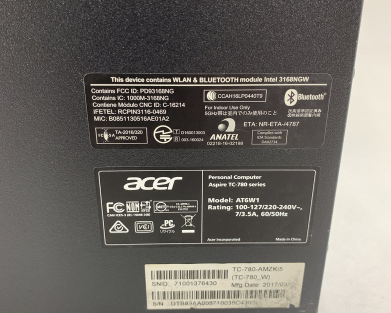 Acer Aspire TC-780 MT Desktop Intel Core i5-7400 8 GB Ram No OS No HDD