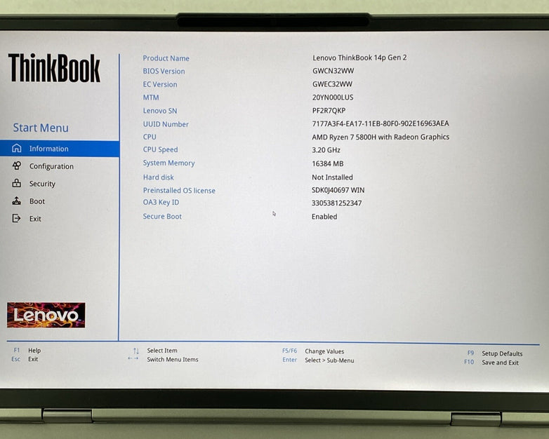 Lenovo ThinkBook 14p G2 AMD Ryzen 7 5800H 3.2GHz 16GB RAM 14" No Batt. No HDD/OS