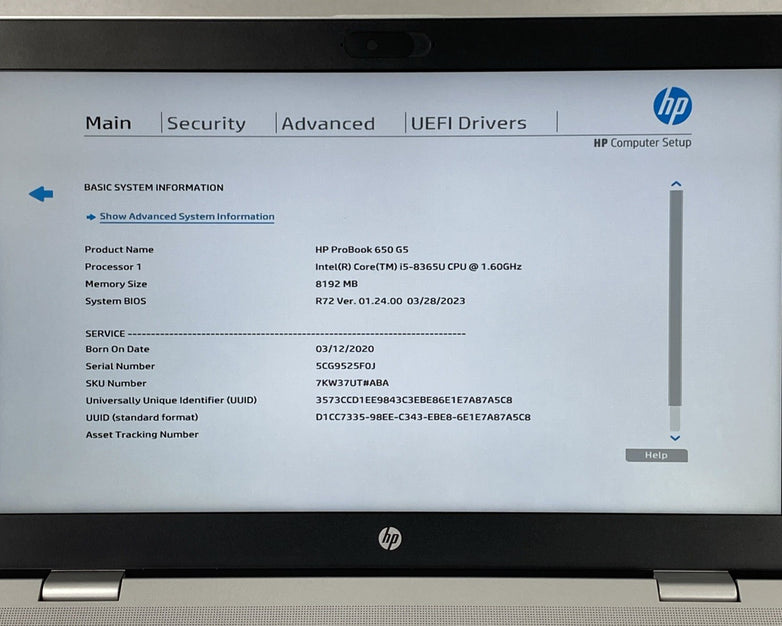 HP ProBook 650 G5 Intel Core i5-8365U 1.60GHz 8GB RAM 15.6" No HDD No OS
