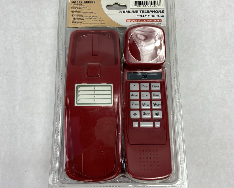 Trimline GE Red Corded Telephone Model 5303 Wall Mount Retro Style New In Box