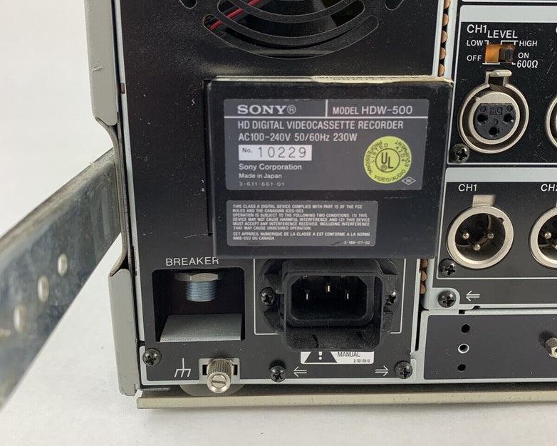 Sony HDW-500 HDCAM HD Digital Videocassette Recorder Error Code A3