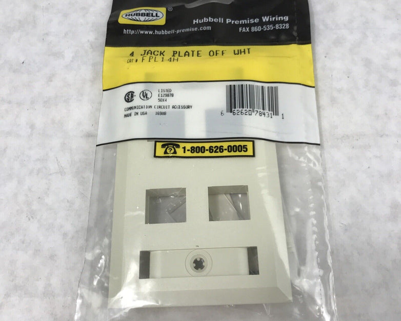 Hubble Premise Wiring FPL14H 4-Port Jack Plate Off White (Lot of 3)