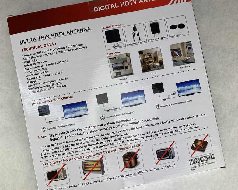 U MUST HAVE ULTRA-THIN DIGITAL HDTV AMPLIFIED INDOOR TV ANTENNA