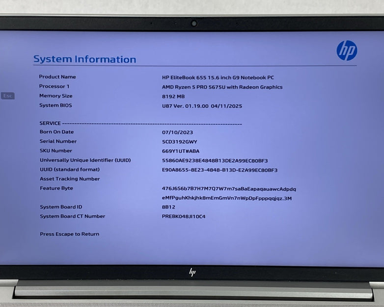 HP EliteBook 655 G9 AMD Ryzen 5 Pro 5675U 2.30GHz 8GB RAM 15.6" No HDD No OS