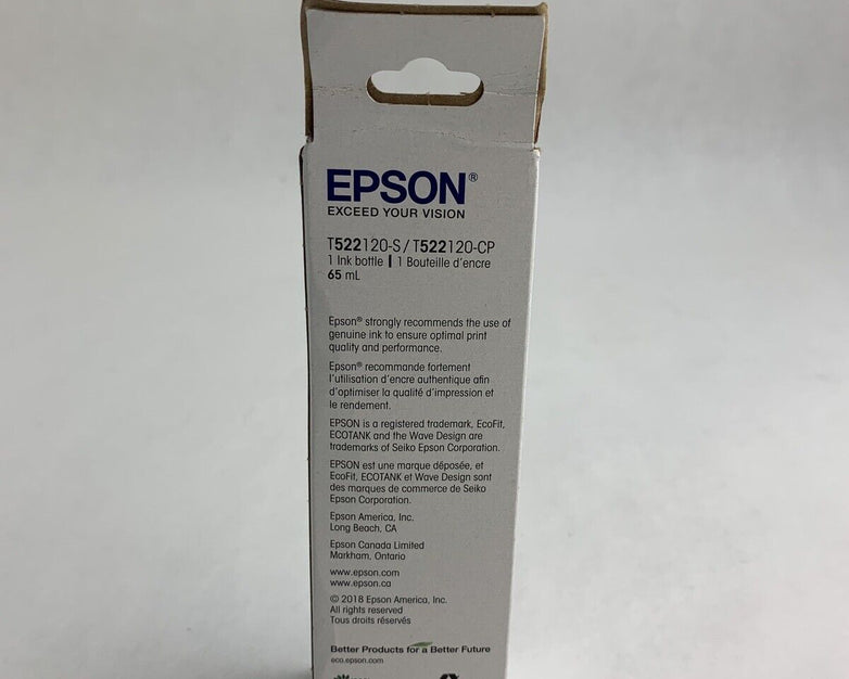 Epson 522 Ecotank T522120-S Black Ink Bottle 65mL Exp 02/2026 OEM Sealed
