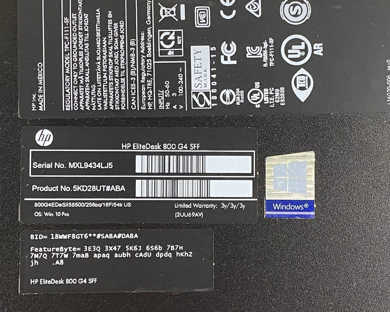 HP EliteDesk 800 G4 SFF Intel Core i5-8500 3GHz 16GB RAM No HDD No OS