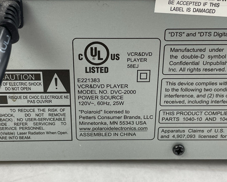 Polaroid DVC-2000 4 Head Hi-Fi Stereo VCR DVD Player For Parts