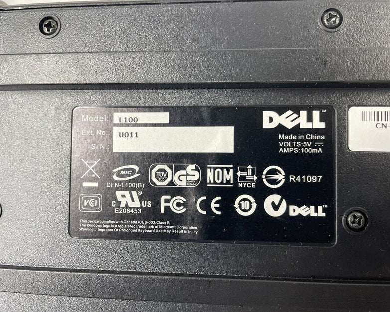 Dell L100 Keyboard U011 with USB Cable Lot of 4