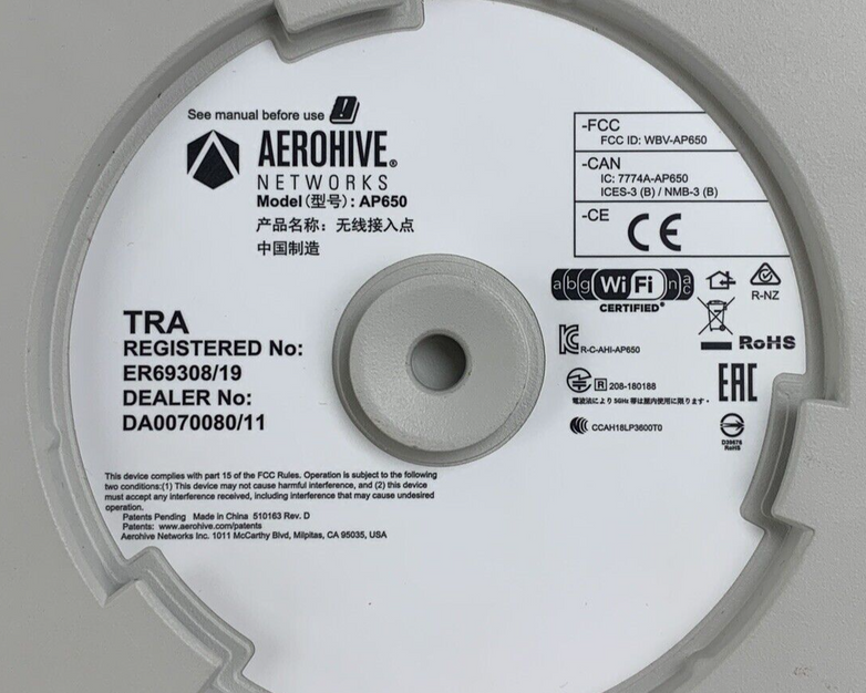 AEROHIVE AP650 Wireless Access Point Tested Reset