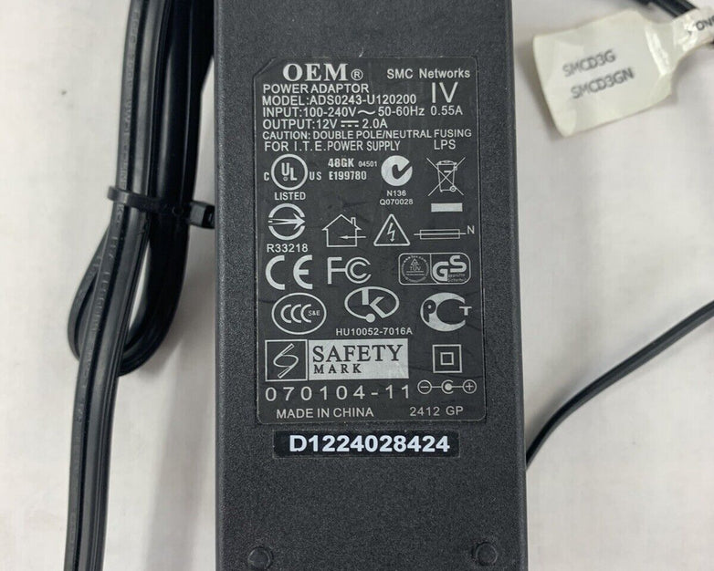 Lot 3 OEM AC Adapter 24W 12V 2.0A ADS0243-U120200