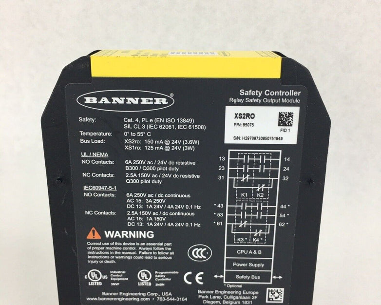 Banner XS2RO Expandable Safety Controller Output Module 85075 6A/250V Untested