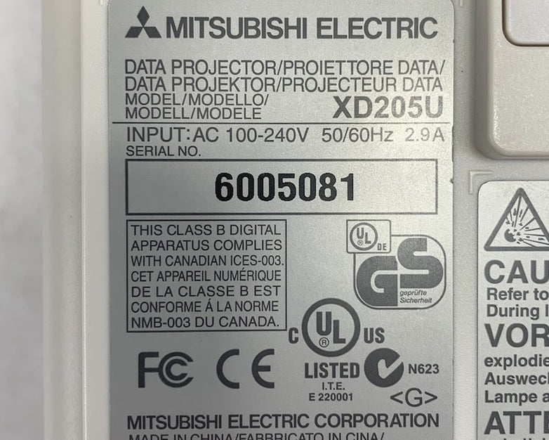 Mitsubishi XD205U Projector - No Remote