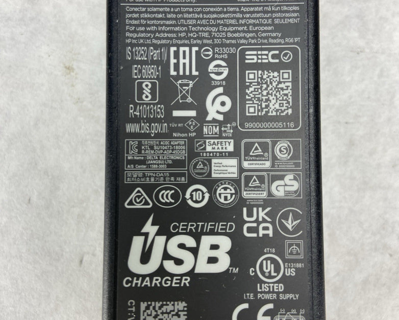 HP Charger 45W USB-C 9.0V Part Number: L42206-003