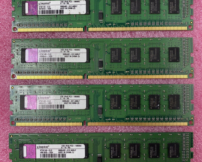 Lot ( 4 ) 1GB Kingston KTW149-ELD Desktop Memory PC3-10600U DDR3 1RX8