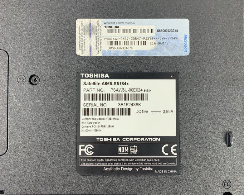 Toshiba Satellite A665-S5184x 15.6" i7-2630QM 2 GHz 6 GB Ram No OS No HDD No Bat