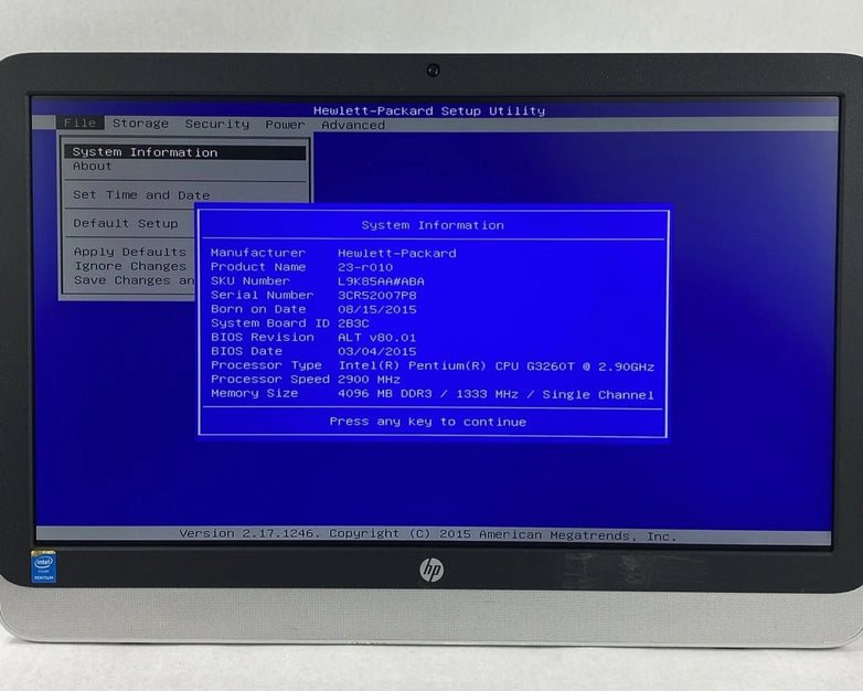HP 23-r010 AIO Intel Pentium G3260T 2.9GHz 4GB No HDD No OS