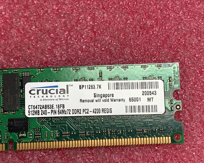 Micron (Lot of 2) 512 1Rx4 PC2-4200R-444-12-C0 Server Ram MT18HTF6472Y-53EB2