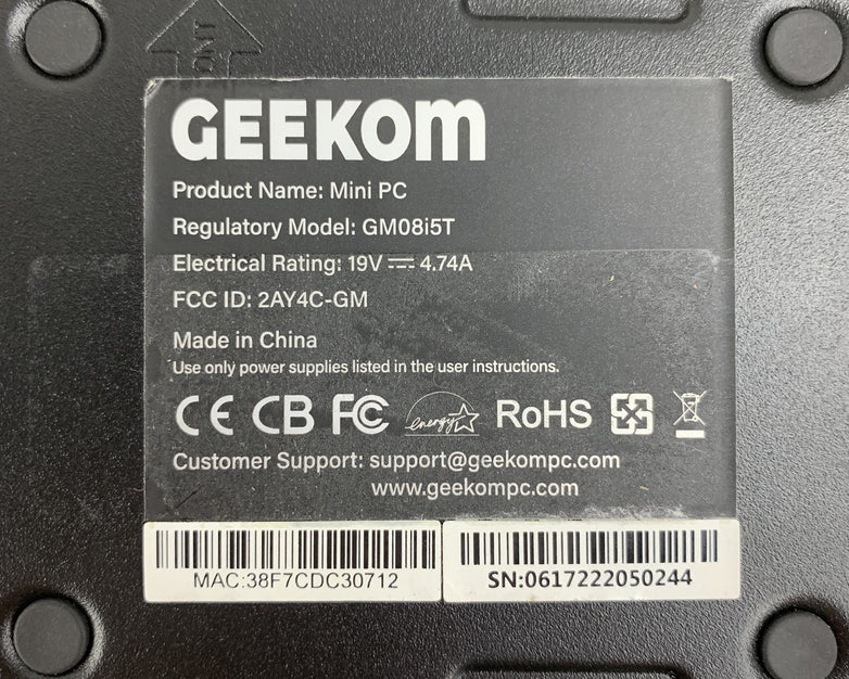 Geekom GM08i5T Mini PC Intel i5-8259U 2.3 GHz 16 GB RAM No OS No HDD No AC