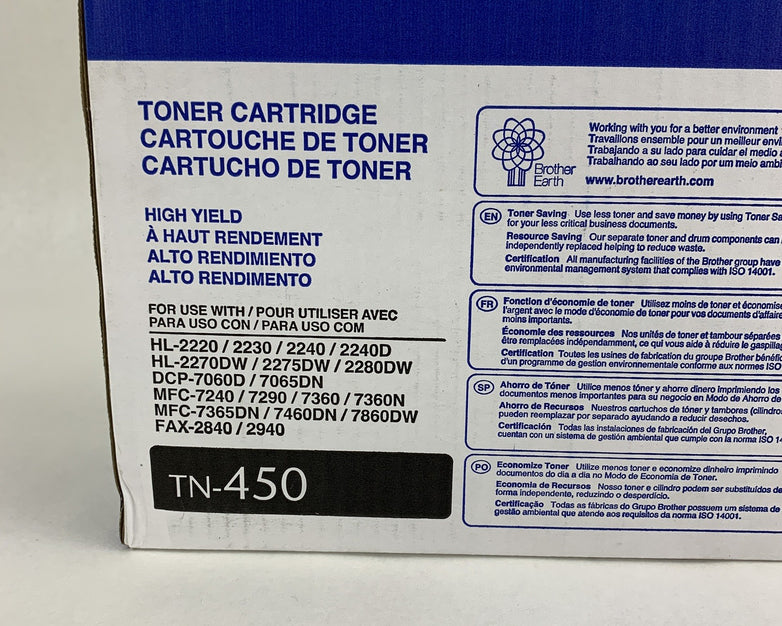 Brother TN-450 High Yield Black Toner Cartridge OEM New Sealed Box