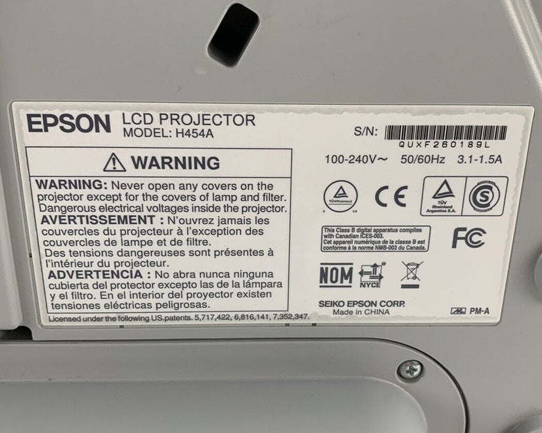 Epson H454A 485W Projector - Tested and Missing Port Cover