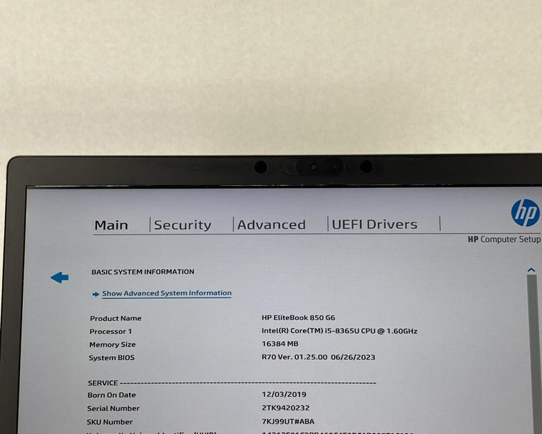 HP EliteBook 850 G6 Core i5-8365U 1.60 GHz 16 GB RAM 15.6" No HDD No OS