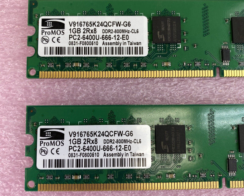 4x 1GB ProMOS V916765K24QCFW-G6 2Rx8 DDR2 800MHz CL6 PC2-6400U-66-12-E0