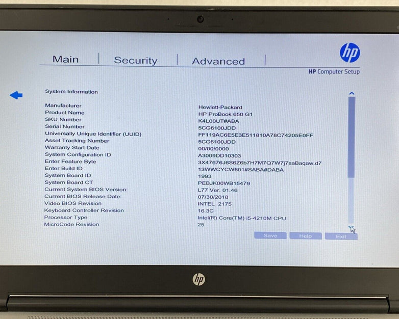 HP ProBook 650 G1 Core i5-4210M 2.60GHz 4GB RAM 15.6" No Battery No HDD No OS