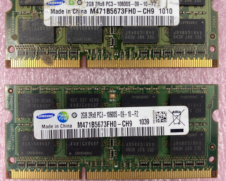 Lot ( 4 ) 2GB Samsung M471B5673FH0-CH9 2Rx8 PC3-10600S Laptop Memory RAM