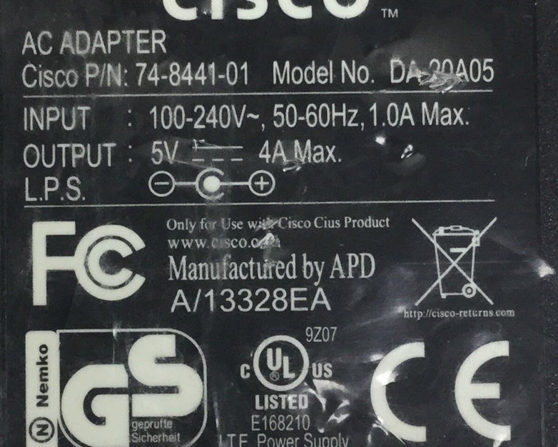 Genuine Cisco DA-02A05 74-8441-01 5V 4A AC Power Adapter & Power Cord (Lot of 2)
